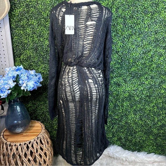 Zara knitted pull over black long sleeve nwt - Picture 8 of 10